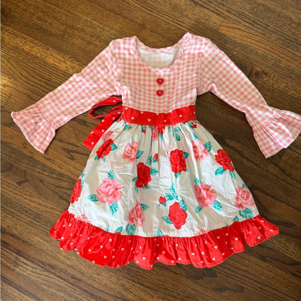 Eleanor Rose Pink and Red Floral Kids Dress
